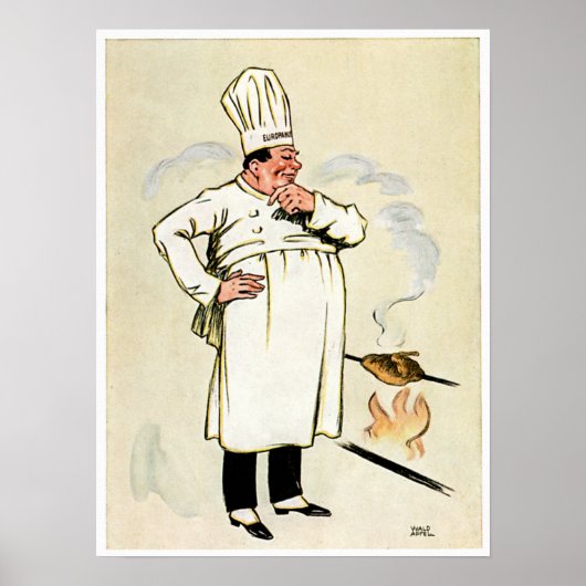 Grillgegrillter Hühnerfisch Vintage Küche Poster (Vorne)