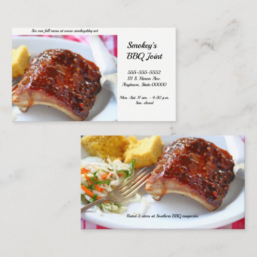 Grillgerichte Rippenküche mit Maisbrot Visitenkarte (Vorne/Hinten)