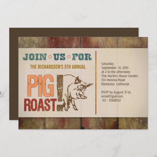 Grillgerichte von Schweinefleisch Party Einladunge Einladung (Vorne/Hinten)