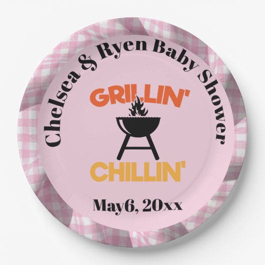 Grillin&chillin Baby q Gingham baby shower  Pappteller (Vorderseite)