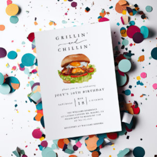 Grillin' und Chillin' Burger Birthday Party Einladung