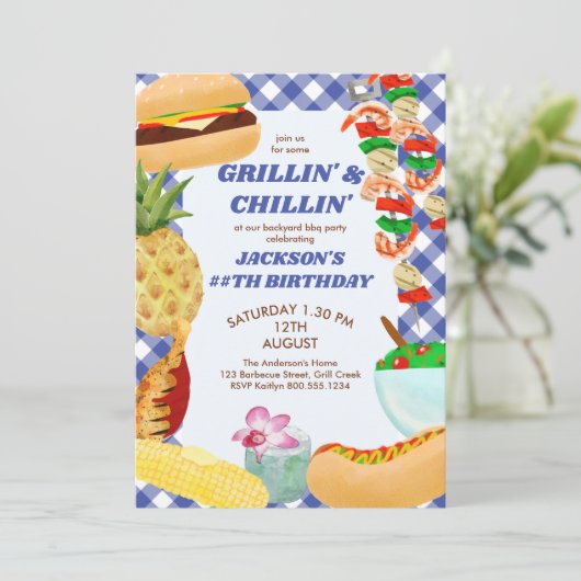 Grillin und Chillin GRILLEN Birthday Party Einladung (Stehend Vorderseite)