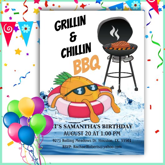 Grillin und Chillin GRILLEN Birthday Pool Party Einladung