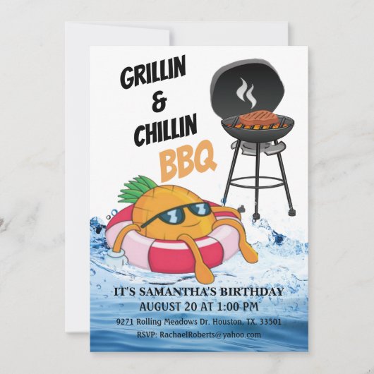 Grillin und Chillin GRILLEN Birthday Pool Party Einladung (Vorderseite)