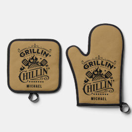 Grillin und Chillin Personalisiert Ofenhandschuh & Topflappen-Set