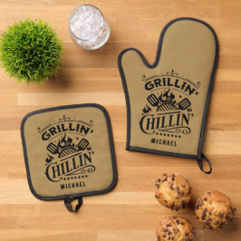 Grillin und Chillin Personalisiert Ofenhandschuh & Topflappen-Set