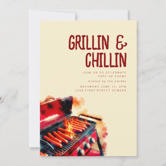 Grillin und Chilling Summer Backyard GRILLEN Einladung (Vorderseite)