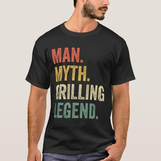 Grilling Bbq Funny Man Myth Grill Legend Fathers D T-Shirt (Vorderseite)