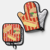 Grilling Party Hamburger Hotdog Sub Birthday Party Ofenhandschuh & Topflappen-Set (Vorderseite/Rückseite)