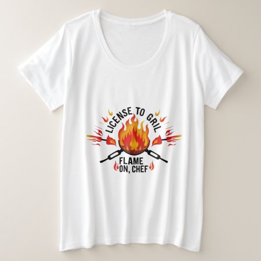 Grilllizenz - Flame On, Koch Plus Size T-Shirt (Design vorne)