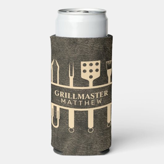 Grillmaster Grillen Imitate Leder individuelle Nam Selters Dosenkühler (Seltzer Rückseite)