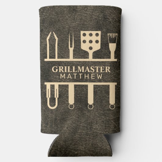 Grillmaster Grillen Imitate Leder individuelle Nam Selters Dosenkühler (Rückseite)