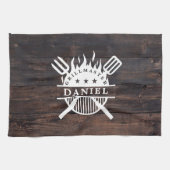 Grillmaster GRILLEN Rustic Dark Wood Print Geschirrtuch (Horizontal)