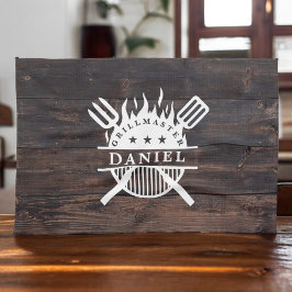 Grillmaster GRILLEN Rustic Dark Wood Print Geschirrtuch