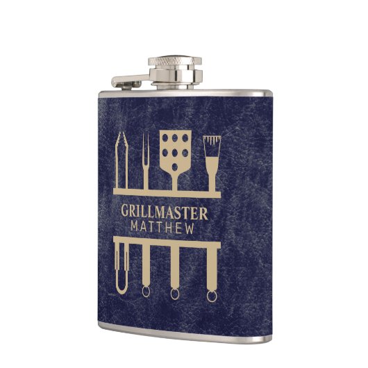 Grillmaster Name Marine Ledertextur Flachmann (Links)