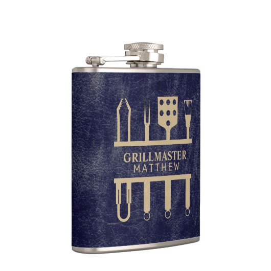 Grillmaster Name Marine Ledertextur Flachmann (Rechts)