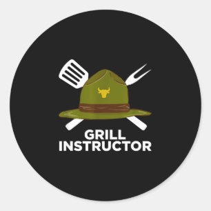 Grillmeister lustiger BBQ-Pitmaster grillender Vat Runder Aufkleber