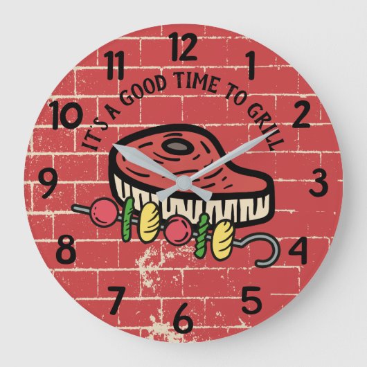 Grillsteak Kebab Kochküche Große Wanduhr (Vorderseite)