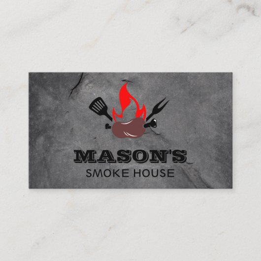 Grillwurst auf Skewer und Flammen Visitenkarte (Vorderseite)