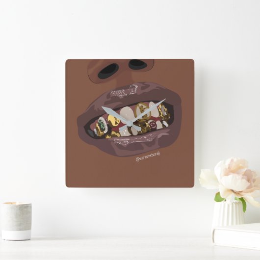 Grillz-Ästhetik, Gold Grills (Grillz) Zähnen Kunst Quadratische Wanduhr (Zuhause)