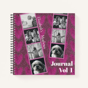 Grily Glitzer Pink Hearts Foto Notebook Notizblock