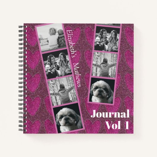 Grily Glitzer Pink Hearts Foto Notebook Notizblock (Vorderseite)