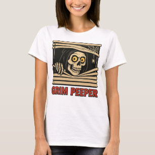 Grim Peeper Funny Skeleton Halloween Pun T-Shirt
