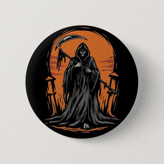 Grim Reaper Cartoon in Sunset Graveyard Button (Vorderseite)