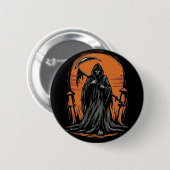 Grim Reaper Cartoon in Sunset Graveyard Button (Vorne & Hinten)