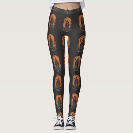 Grim Reaper Cartoon in Sunset Graveyard Leggings (Vorderseite)