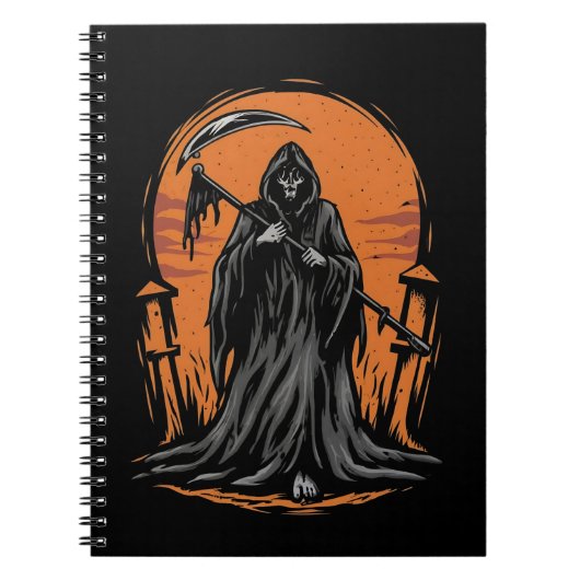 Grim Reaper Cartoon in Sunset Graveyard Notizblock (Vorderseite)