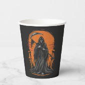 Grim Reaper Cartoon in Sunset Graveyard Pappbecher (Vorderseite)