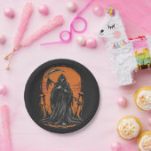 Grim Reaper Cartoon in Sunset Graveyard Pappteller (Party)