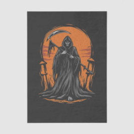 Grim Reaper Cartoon in Sunset Graveyard Seidenpapier
