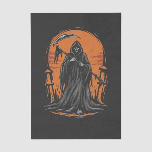Grim Reaper Cartoon in Sunset Graveyard Seidenpapier (Vorderseite)