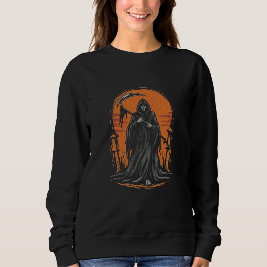 Grim Reaper Cartoon in Sunset Graveyard Sweatshirt (Vorderseite)