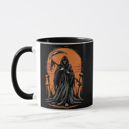 Grim Reaper Cartoon in Sunset Graveyard Tasse (Links)