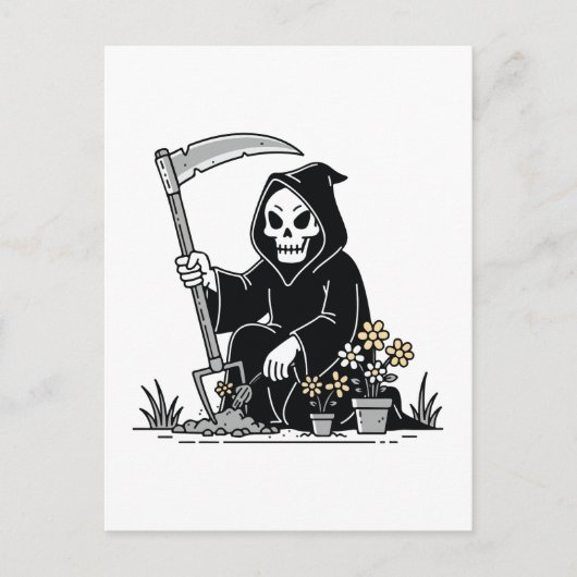 Grim Reaper Gardening Flowers Postkarte (Vorderseite)