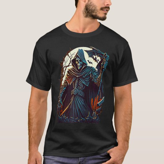 Grim Reaper Graveyard Undead Death Occult Goth Ske T-Shirt (Vorderseite)