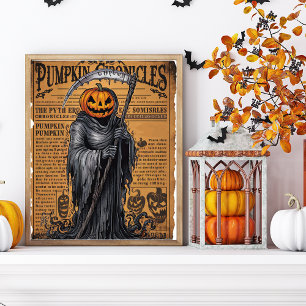 Grim Reaper im Vintage-Stil Halloween-Zeitungsmoti Poster