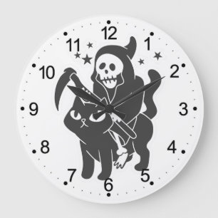 Grim reaper riding a cat - Choose background color Große Wanduhr