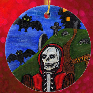 Grim Reaper Skeleton Bats Toms Black House Keramik Ornament