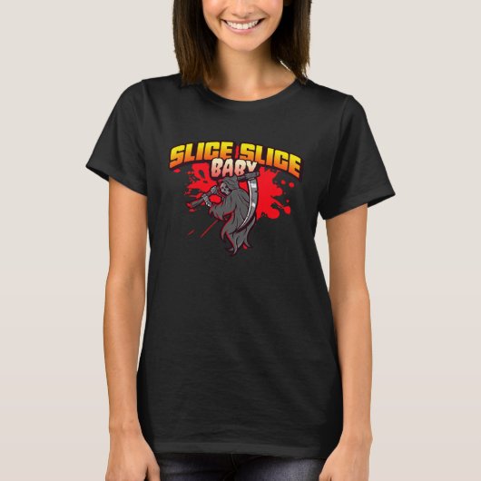 Grim Reaper Slice Baby Angel of Death Bloody Pizza T-Shirt (Vorderseite)