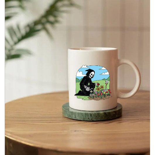 Grim Reaper watering flowers Tasse