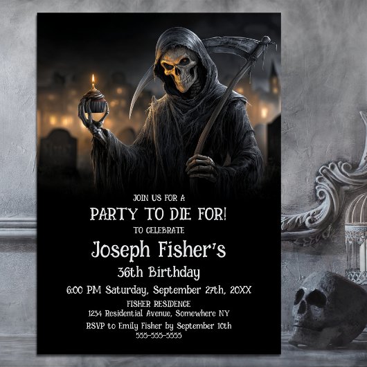 Grim Reaper with Cupcake Birthday Party Invitation Einladung