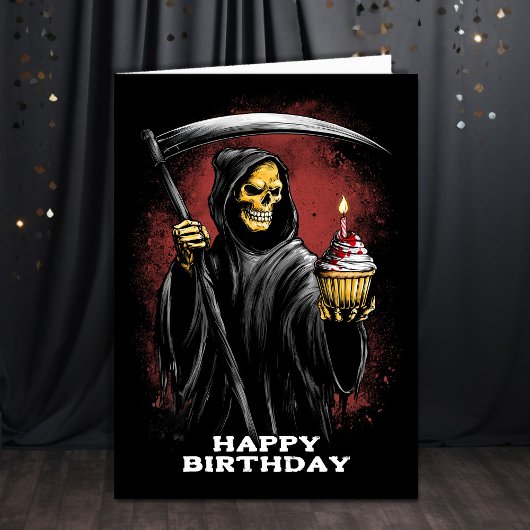 Grim Reaper with Scythe Birthday Karte