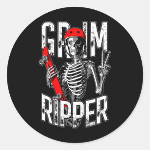 Grim Ripper Skateboarding Halloween Zombie Skater Runder Aufkleber