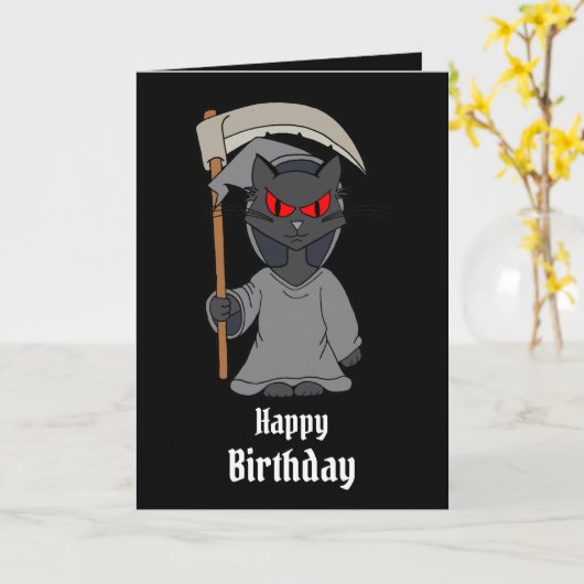 Grim Sensenmann Cat Funny Goth Karte (Gelbe Blume)