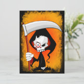 Grim Sensenmann Creepy Funny Cartoon Einladung (Stehend Vorderseite)