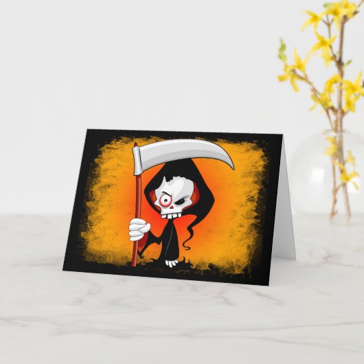 Grim Sensenmann Creepy Funny Cartoon Karte (Gelbe Blume)